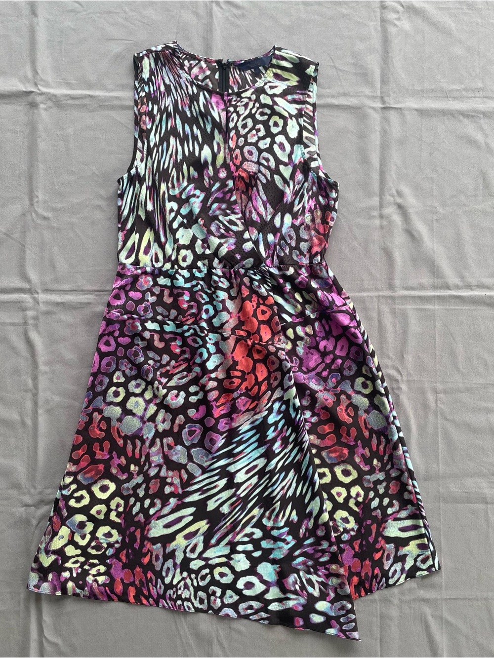 RACHEL ROY 12 L HAMMERED SATIN CHEETAH LEOPARD KEYHOLE FIT & FLARE DRESS GUC